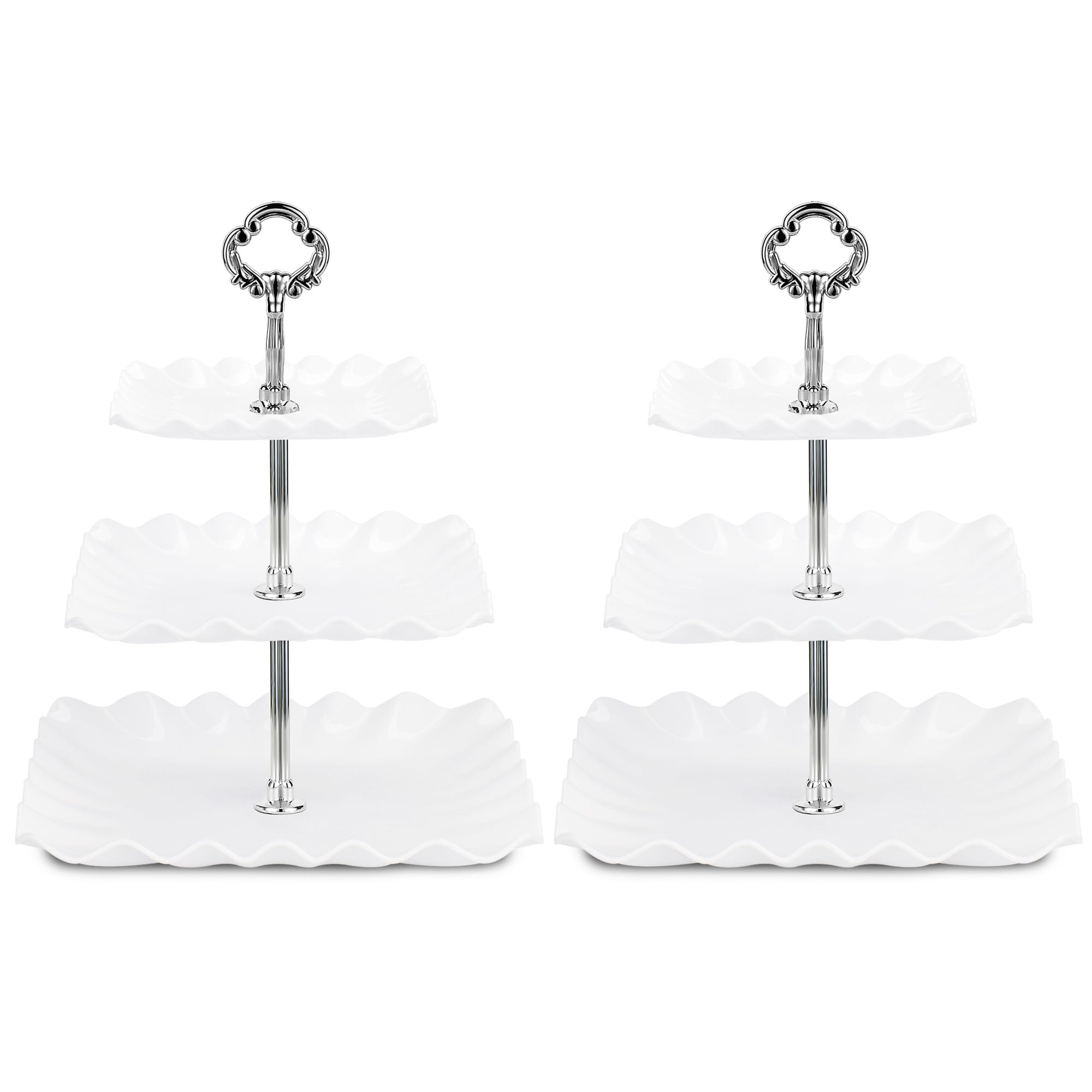 NWK Pack of 2 Large Square 3-Tier Cupcake Stand 30cm Height Plastic Cake Stand Food Round Display for Wedding Birthday Graduation Afternoon Tea Party — image 1