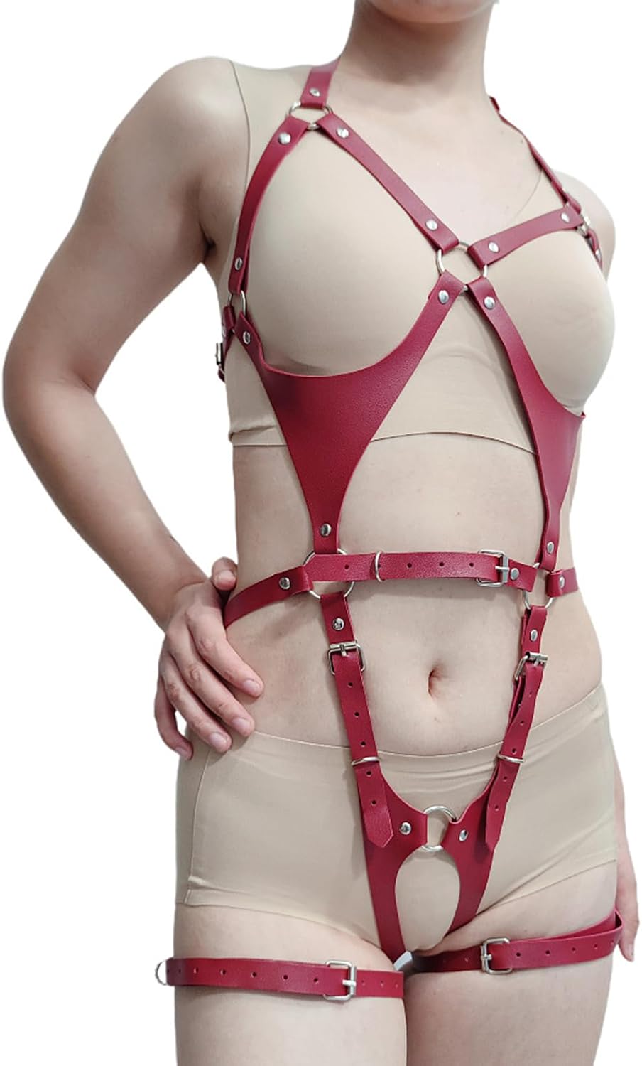 Womens Body Harness Belt Adjustable Leather Caged Harness Lingerie Set for Ladies, Waist Garter Belt Punk Full Body Harness for Women Photography Dance Rock Halloween Leather Cage Chest Strap Set