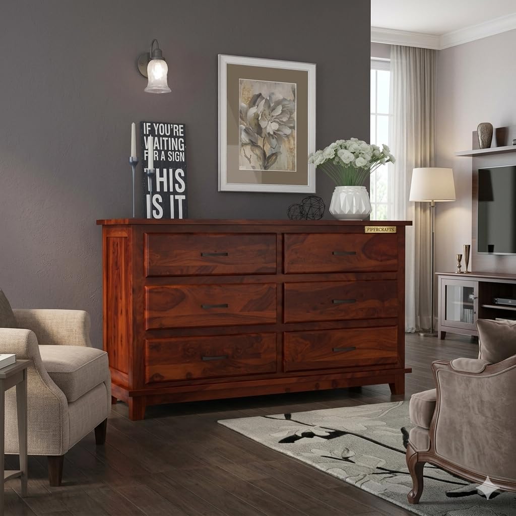 Chest of Drawers Sheesam Wood Furniture for Storage and Sideboard Tv Unit Sheesam Wood Honey Finish (Design 5)-image-26