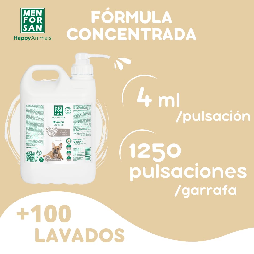 MENFORSAN Hundeshampoo mit Haferflocken | Weichmachende und beruhigende Wirkung | Für empfindliche und empfindliche Haut | 100% natürlicher Hafer | Milder Duft | 5L