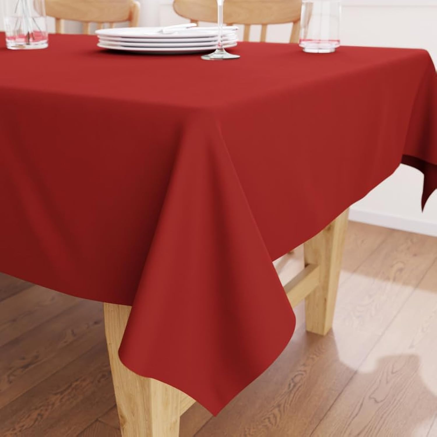 Encasa Mantel Medidas 140x230 cm | Tela de Lona de algodón | Color sólido Color Rojo Oscuro Intenso | Mantel de Comedor para decoración - Lavable a máquina