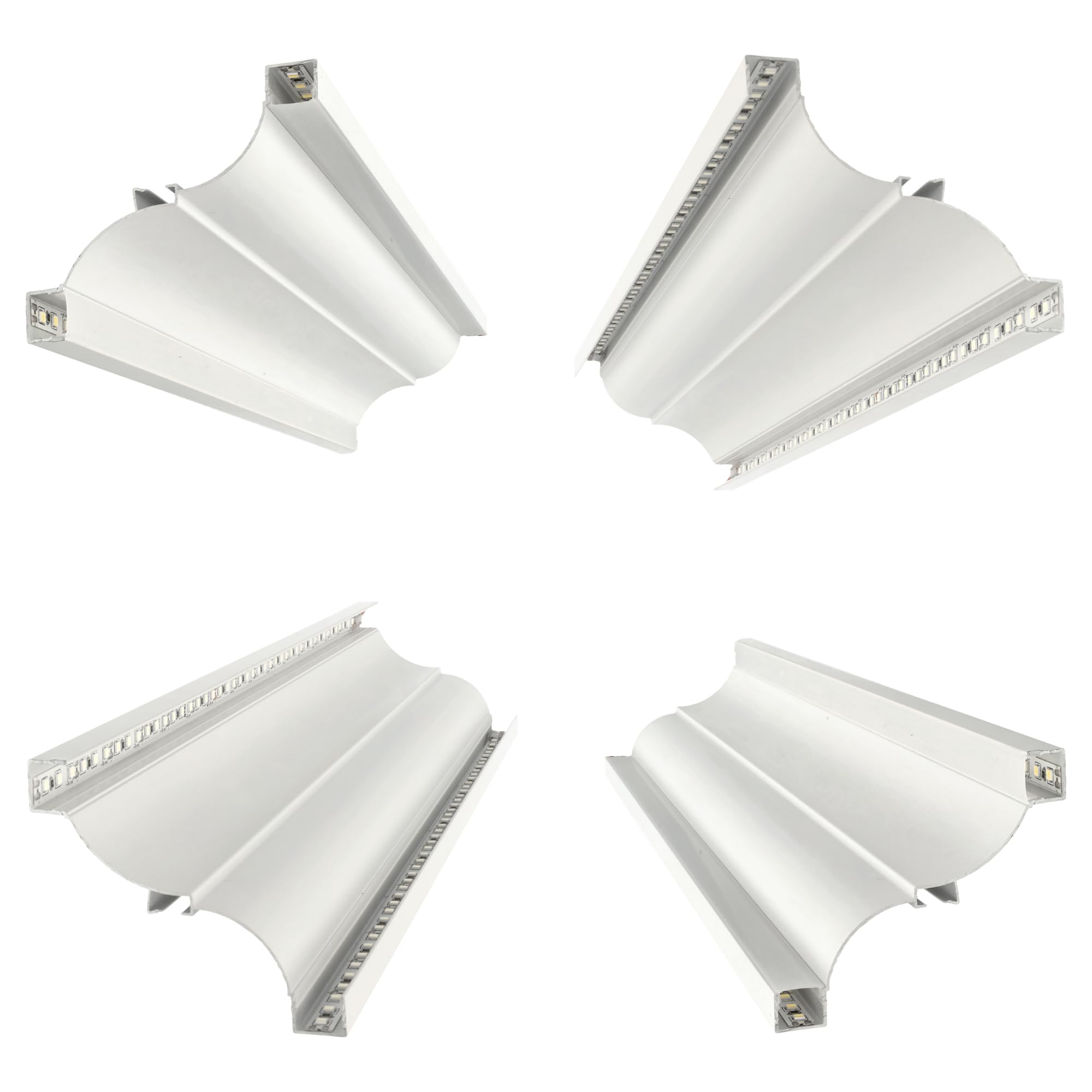 Jandei – Pack 4 Perfiles de Doble Cara para Colocación de Tiras Led en Cornisas, Longitud 1 Metro, Acabado Aluminio Blanco. Cada Perfil Incluye Dos Difusores