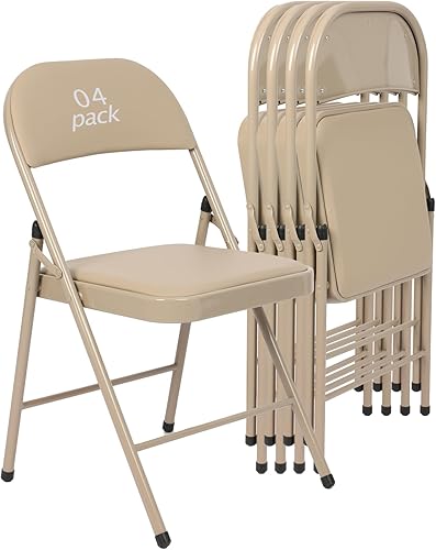 Juego de 4 sillas plegables acolchadas color caqui, cómodas sillas portátiles apilables para interiores y exteriores, eventos, fiestas, oficina,