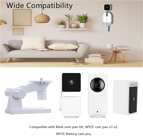 Miniatura 2 de Soporte de pared para cámara compatible con Blink Mini Pan-Tilt Camera WYZE Cam Pan V3 V2 Battery Cam Pro, soporte de pared ajustable de 180 Soporte