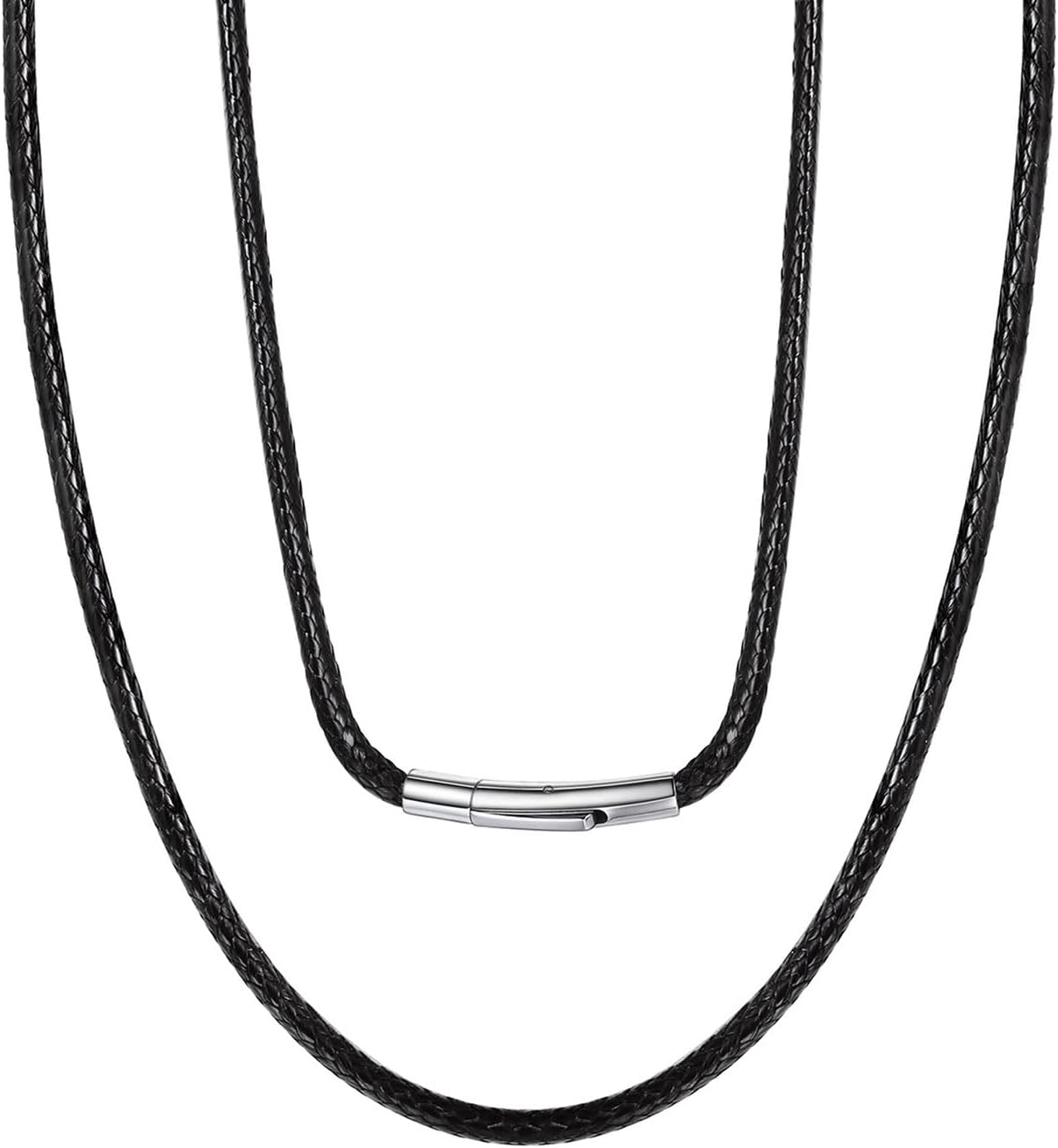 Leather Necklace Cord for Men, Black/Brown Waterproof Braided Wax Rope Chain with Snap Clasp, 1/1.5/2/3mm Width Leather Cord DIY Chain for Pendant, Length 16"-30", Customize Available, Send Gift Box