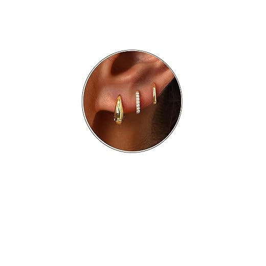 Poxtex Small Sterling Silver Huggie Hoop Earrings Set for Women, Hypoallergenic 14K Gold Plated Hoops Stacks for Multiple Piercings, Dainty Cute Mini Lightweight Cartilage Studs Trendy Jewelry Gift