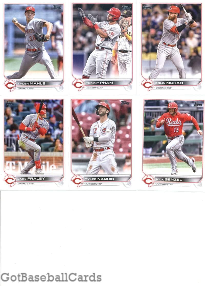 2022 Topps Master (Series 1, 2, Update) Cincinnati Reds Team Set of 33 Cards: Sonny Gray(#45), Mike Moustakas(#60), Jesse Winker(#81), Cincinnati Reds(#96), Tony Santillan(#111), Tyler Stephenson(#175), Wade Miley(#203), Joey Votto(#290), Eugenio Suarez(#314), Luis Castillo(#392), Nick Castellanos(#448), Jose Barrero(#485), Mark Kolozsvary(#536), TJ Friedl(#546), Shogo Akiyama(#549), Jeff Hoffman(#553), Kyle Farmer(#557), plus more - GotBaseballCards