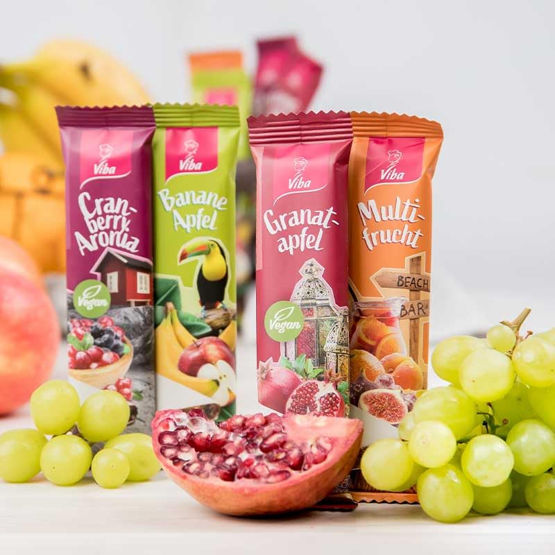 Viba Genussriegel Granatapfel, 24 x 35 g – Vorratspack Fruchtriegel mit Granatapfelsaftkonzentrat & Weinbeeren – Veganer Snack
