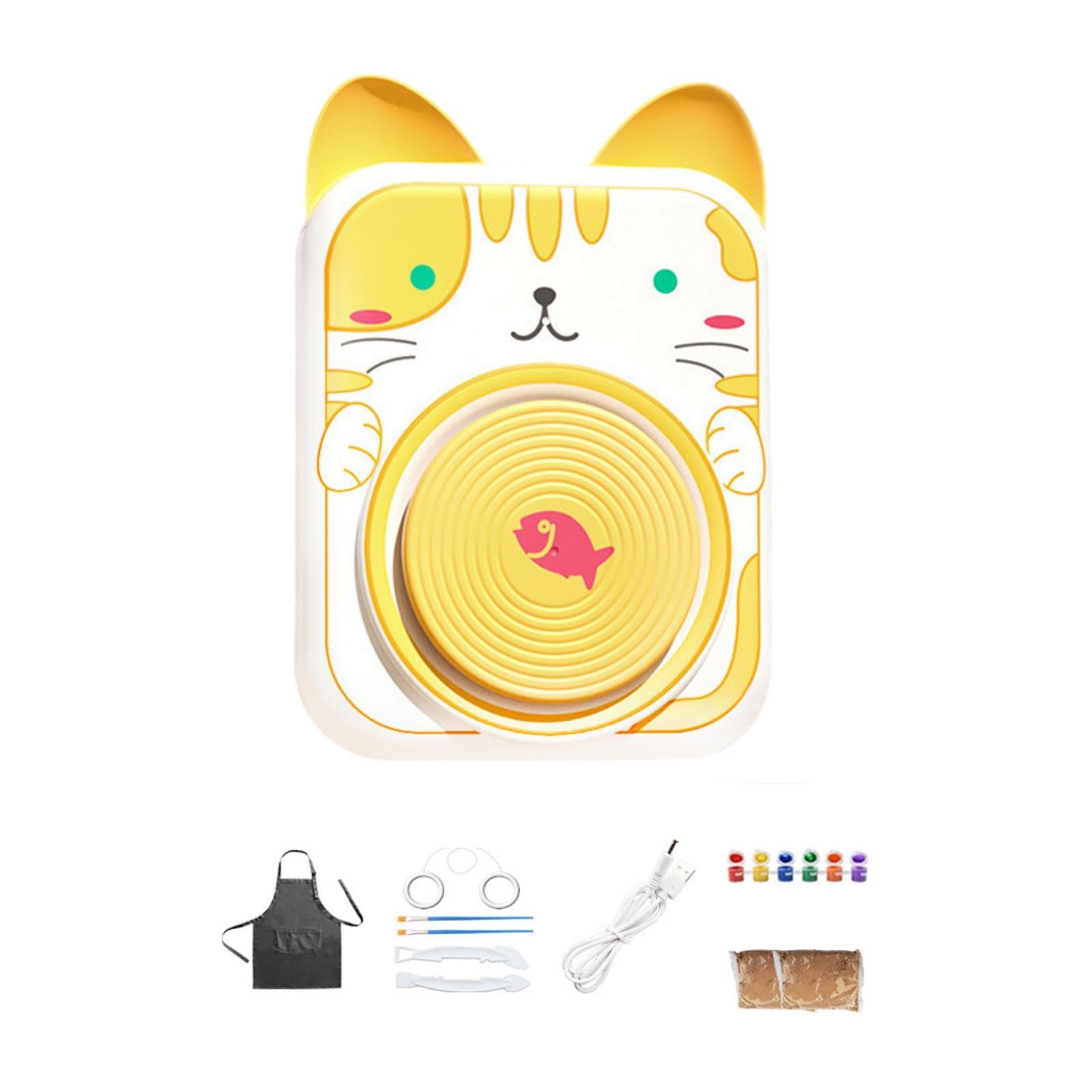 Elektrisches Töpferscheiben Set für Kinder, Töpfermaschine, Kind, Jungen Und Mädchen, DIY Malzubehör, Cartoon Haustier Förmiges Porzellanrad, Katze