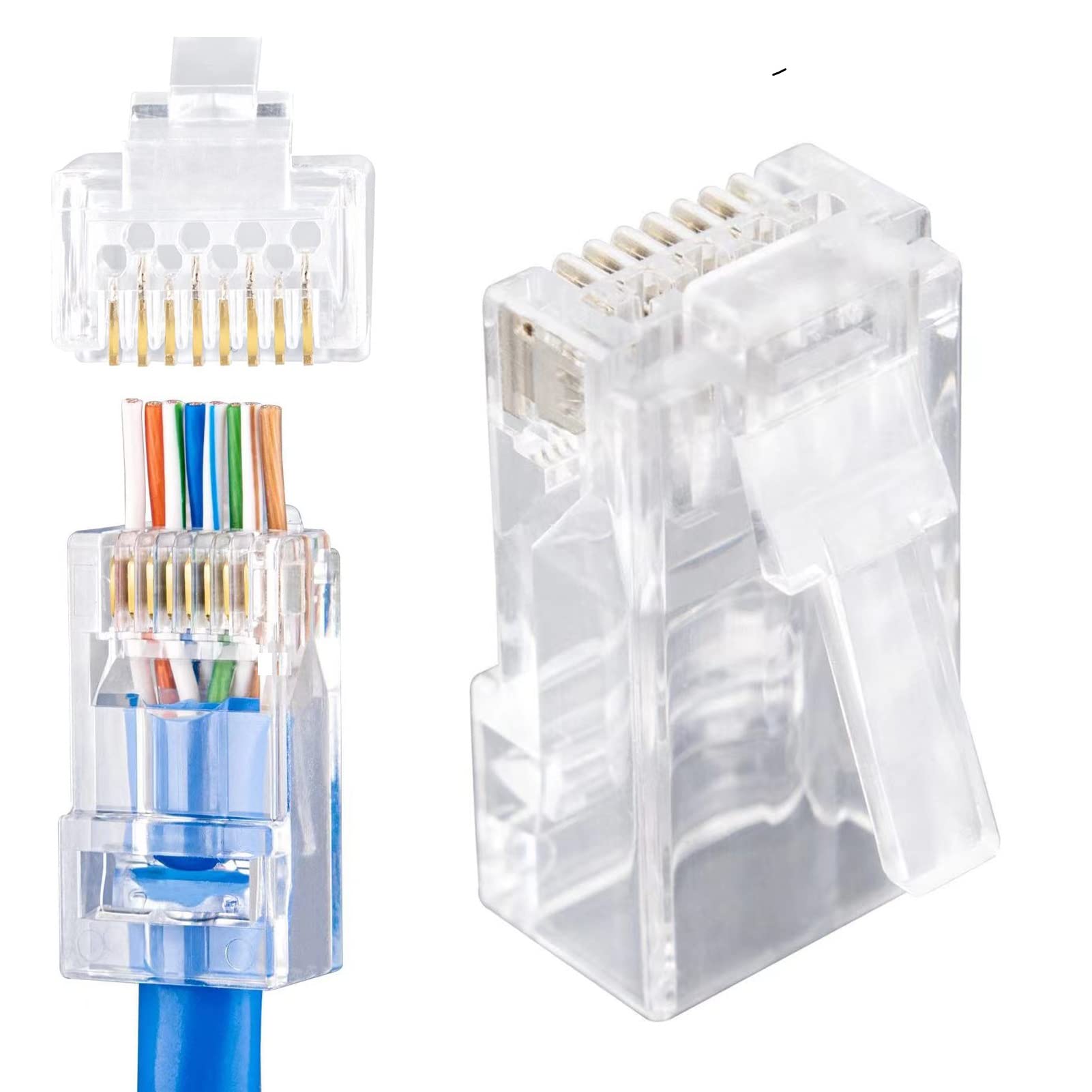 W-NECTOUN Cat6 Pass Through Connector,100-PACK Cat6 RJ45 Ends,UTP Network Plug for Solid Strand Cable