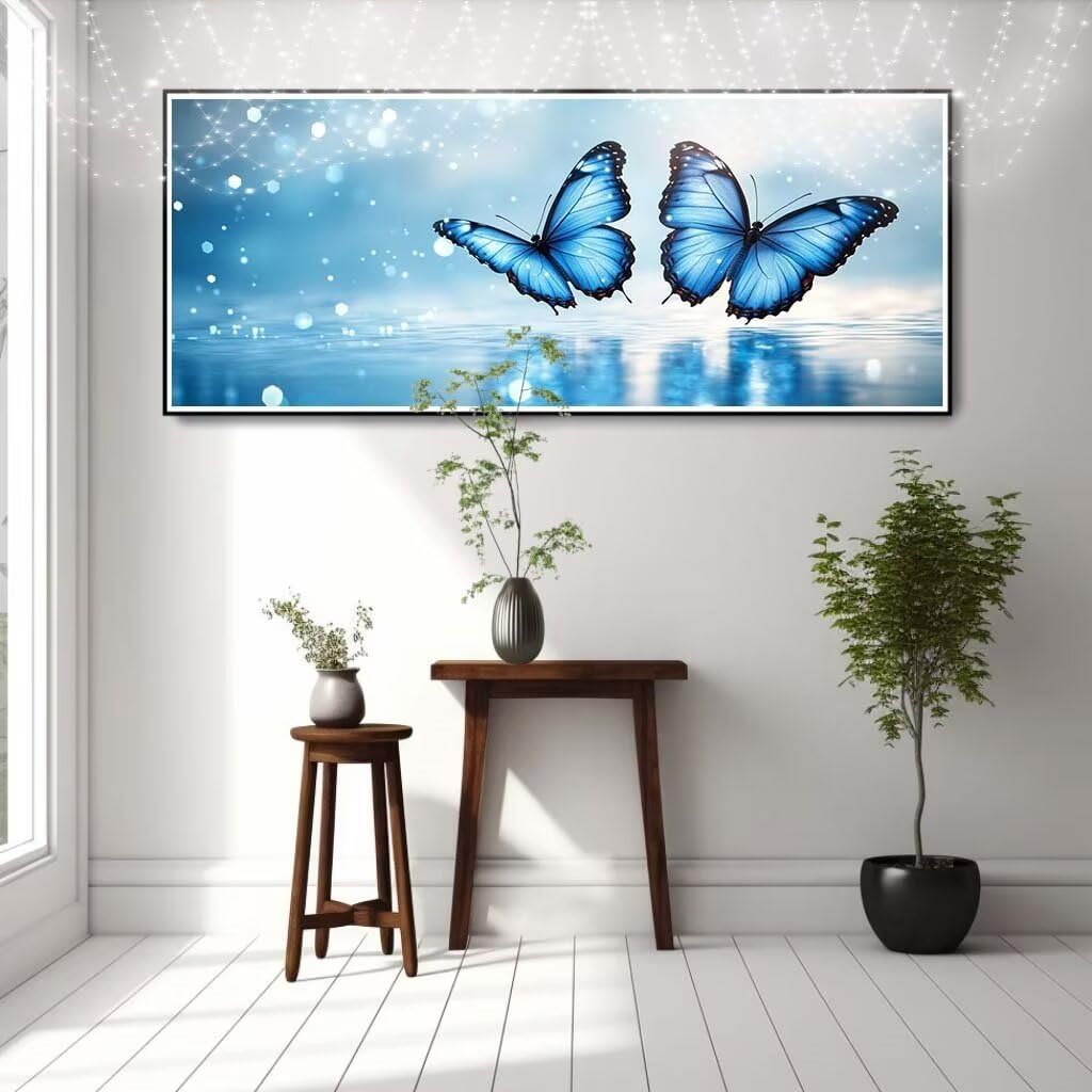 Malarstwo diamentowe 5D "zrób to sam", niebieski motyl, krajobraz, obraz diamentowy (60 x 150 cm), tworzenie mozaiki według liczb, zestaw do malowania krzyżykowego, dla dorosłych, dekoracja domu 8Y
