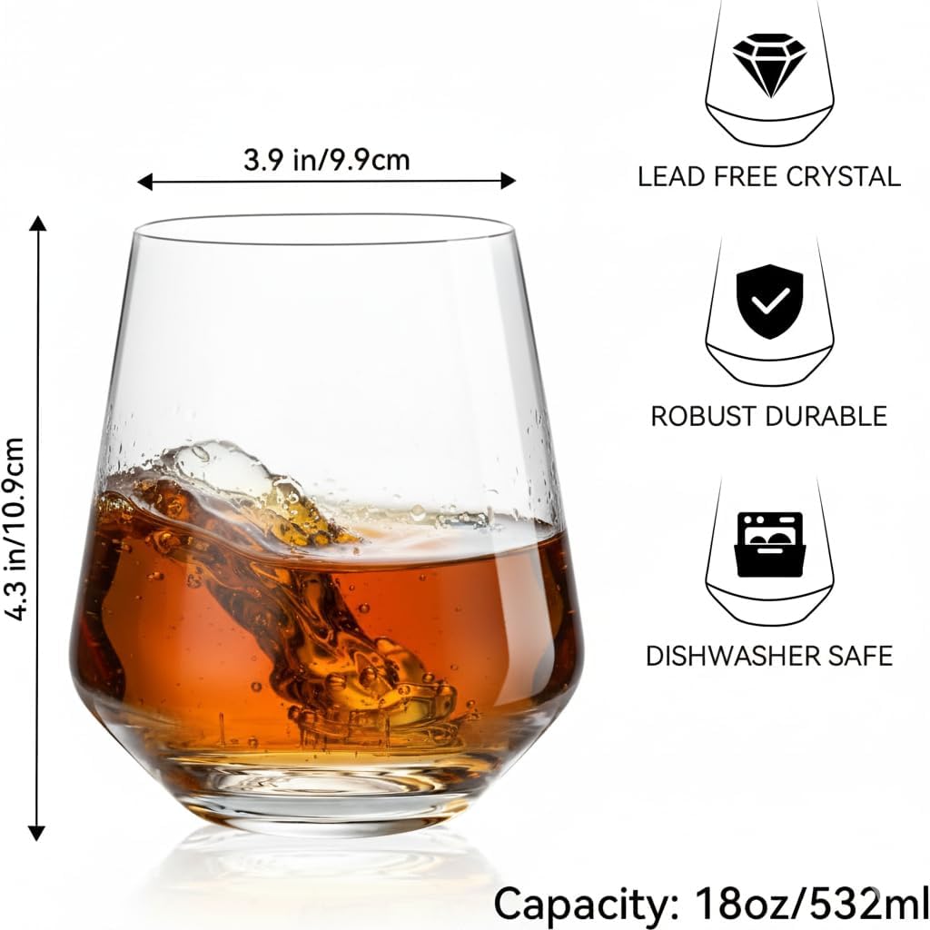 Physkoa Stemless Wine Glasses Set of 6 – 18oz Modern Crystal Glass, Lightweight & Dishwasher Safe | Red & White Wine Glasses for Daily Use, Parties, Housewarming or Birthday Gift - Image 5