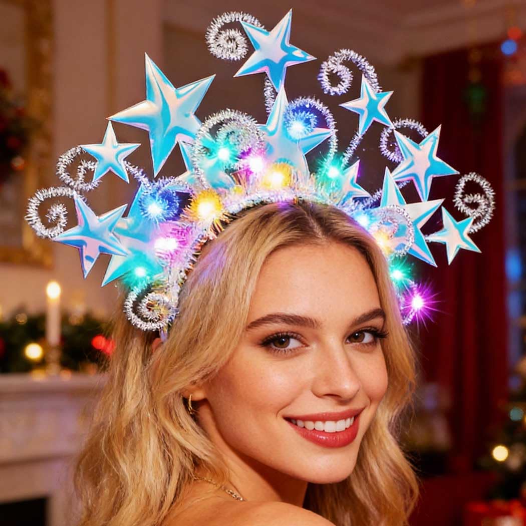 Yean Gold Star Light Up Headband Glitter Headpiece Tinsel Holiday Costume Hair Accessories for Women