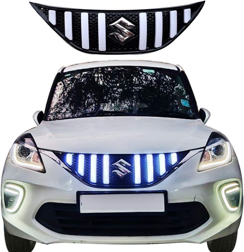CAR SAAZ GTR Style LED Front Chrome Grill Compatible with Baleno Type-2 (2019-2021)(Audi Style)