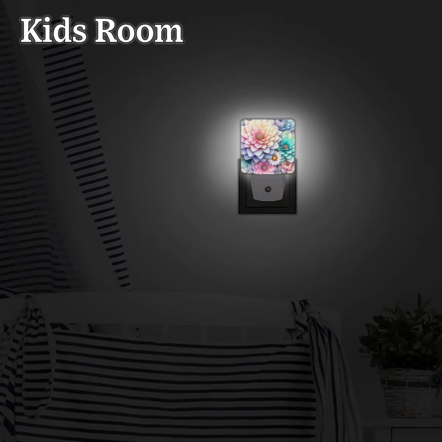 Pardick Color Flower Floral Plug in Night Light Set of 2 LED Nightlights Auto Dusk to Dawn Sensor Nightlight Lamp for Kids Boy Girls Room Bedroom Bathroom Kitchen Hallway Nursery Stairs Decor