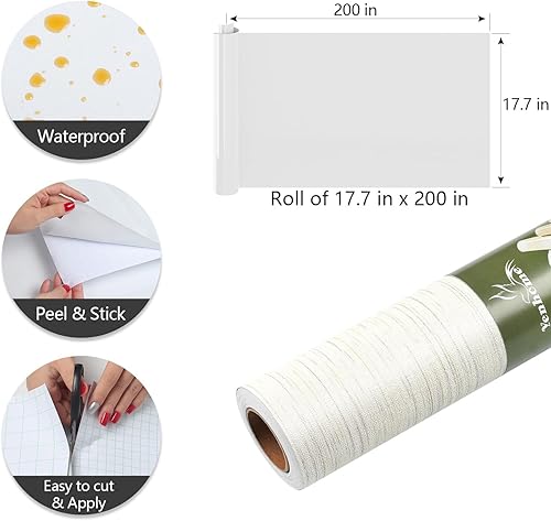 Miniatura 7 de YENHOME Papel tapiz de lino texturizado de 17.7 x 200 pulgadas para dormitorio, sala de estar, papel de contacto beige y gris, papel de pared