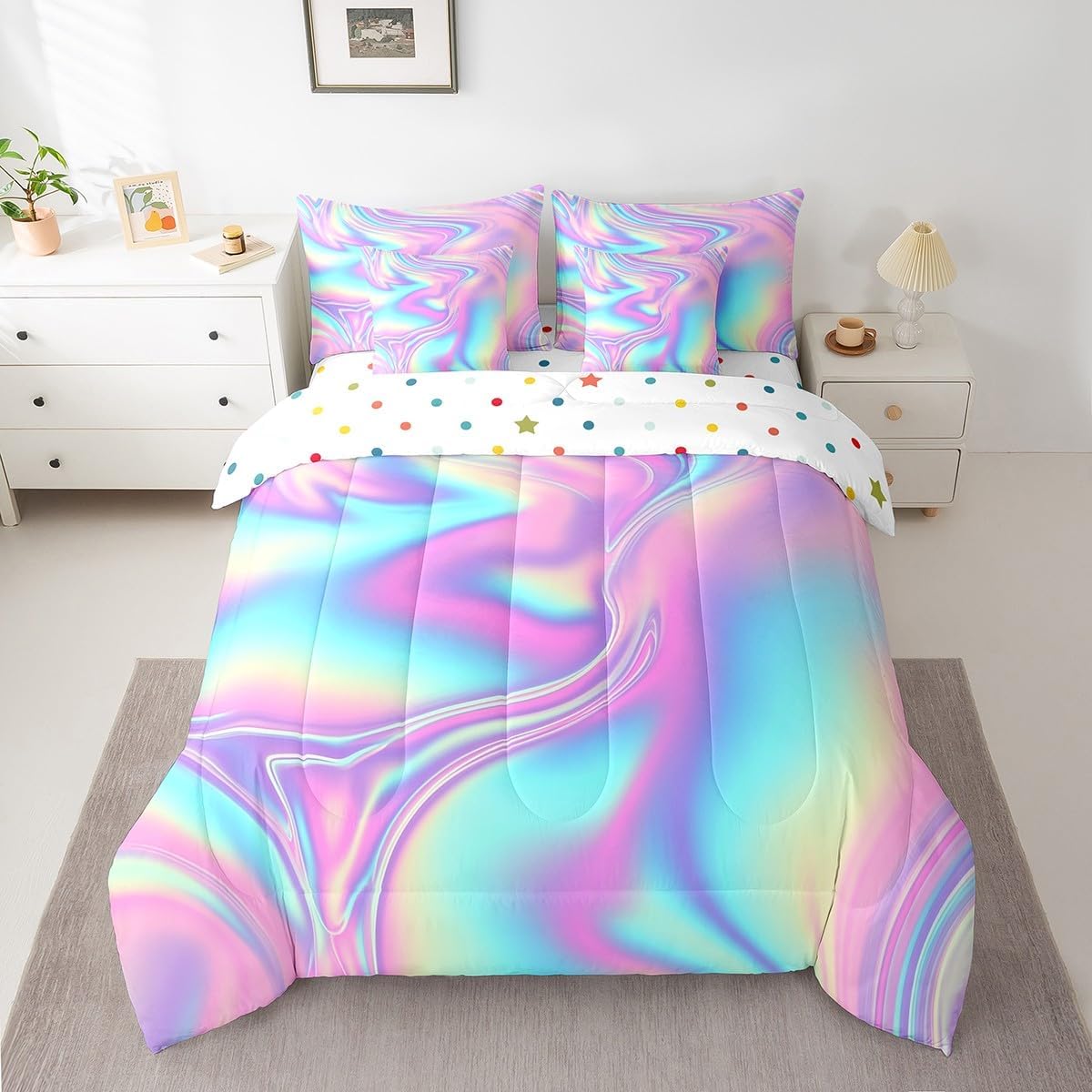 Erosebridal Gradient Ripple Twin Size Comforter Set Bed in a Bag， Ombre Tie Dye Kids Girls Bedding, Abstract Modern Art Luxury Soft Bedding Comforter Sets, Purple Blue Colorful Chic Bed Sheets Set