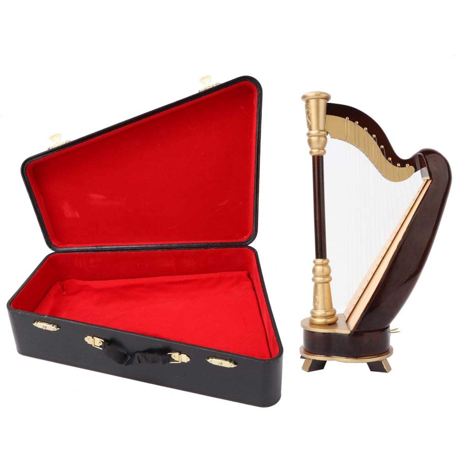 Harpe miniature en bois 25 cm avec boîte de rangement instrument de musique décoration maison