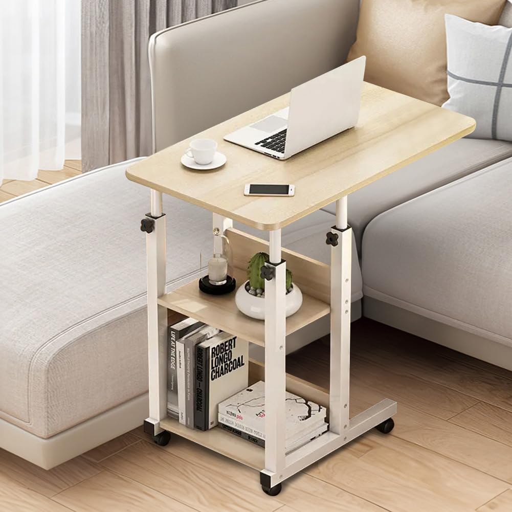 Warmiehomy Mesa de Cama con Ruedas bloqueables y Tapa elevable,Escritorio de Cama Plegable móvil de Altura Ajustable 68~85cm,Mesilla de Noche para Cama de Hospital Dormitorio Sofá（Marrón）