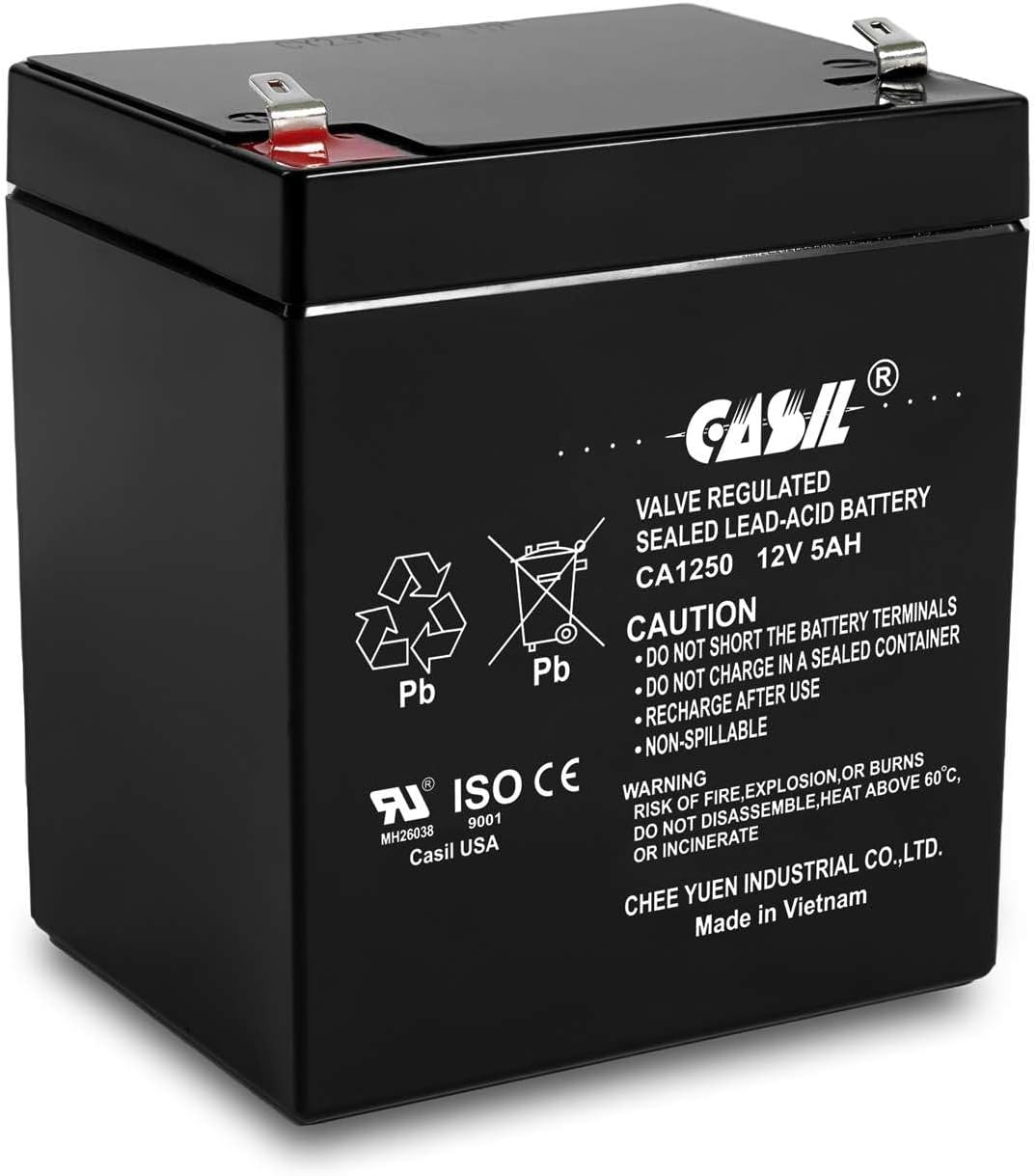 Casil CA1250 12V 5Ah SLA AGM Alarm Battery – Rechargeable Sealed Lead Acid Upgrade Replacement for CA1240 12V 4Ah, ADT Security Systems, UPS Backup Power