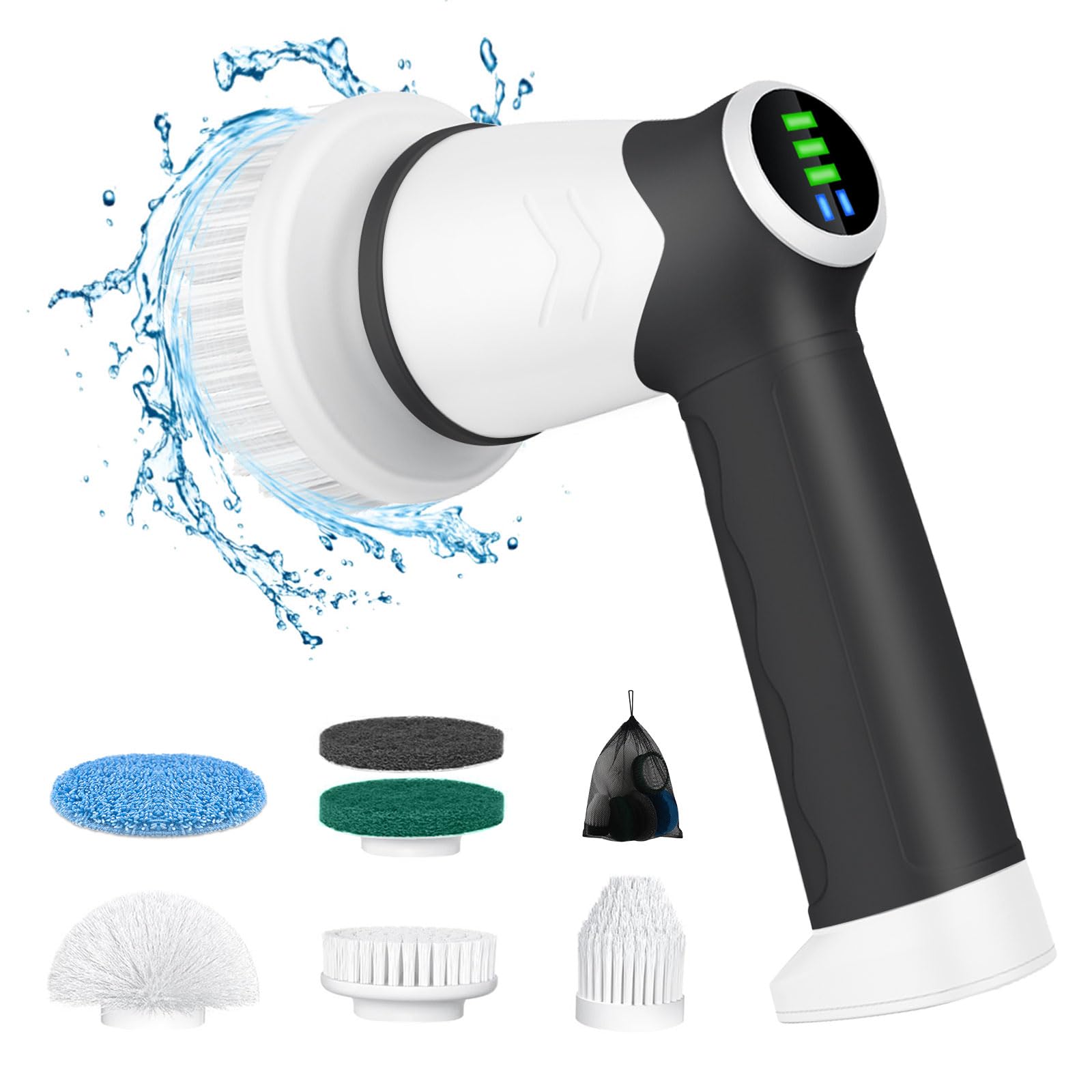 DAESUNG 2025 Update Household Electric Cleaning Brush with 6 Replaceable Heads, Electric Spin Scrubber Bathroom, Handheld Spin Scrubber for Cleaning Shower, Bathtub, Car, Window, Floor, Stove