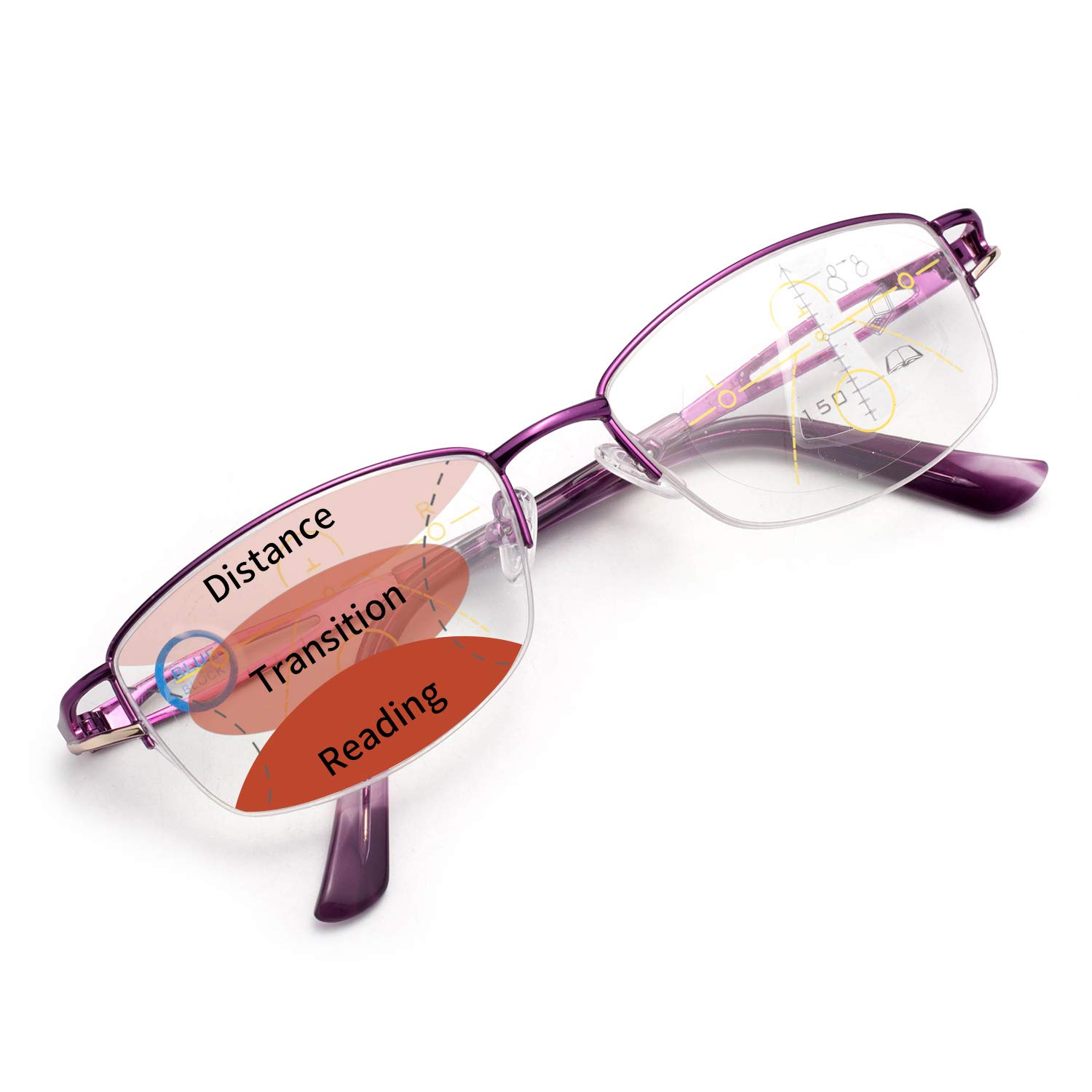 LianSan Womens Progressive Multifocus Computer Reading Glasses Blue Light Blocking Readers for Women Purple Pink