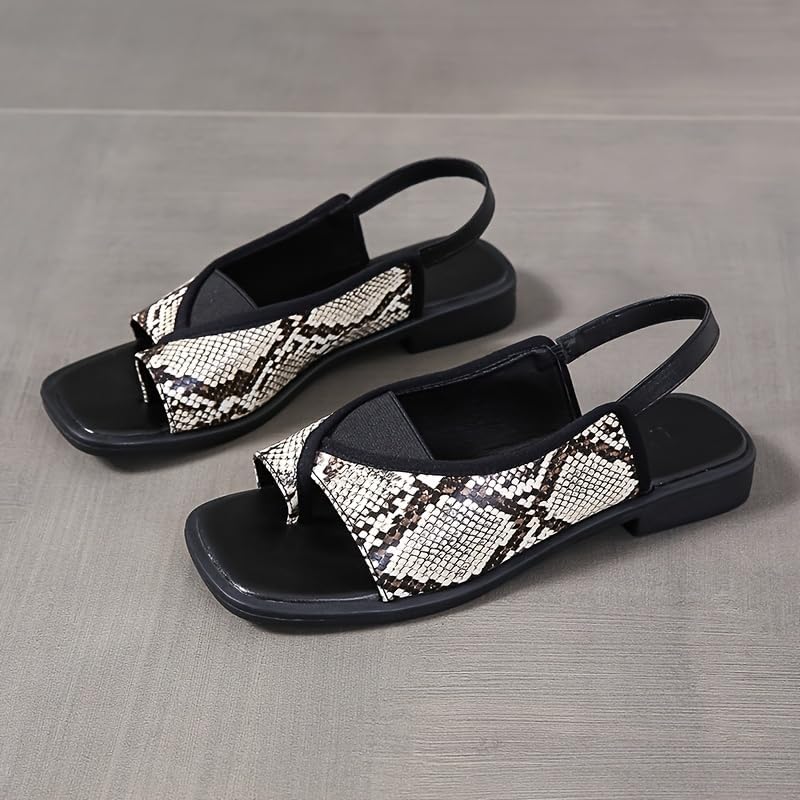 Ladies' fashionable snake skin pattern slippers and sandals - Colorful snakedesign, low heel rubber sole, toe ring design, suitable for casual or summer wear, comfortable open-toed