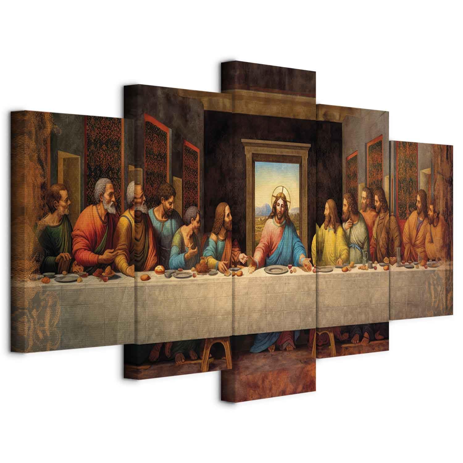 murando - Quadro Fonoassorbente Ultima Cena 100x50 cm 5 Pezzi - Canvas - Quadri Acustici Componibili XXL Grandi - Pannelli Fonoassorbenti Decorativi - Decorazione da Parete n-B-10025-b-a
