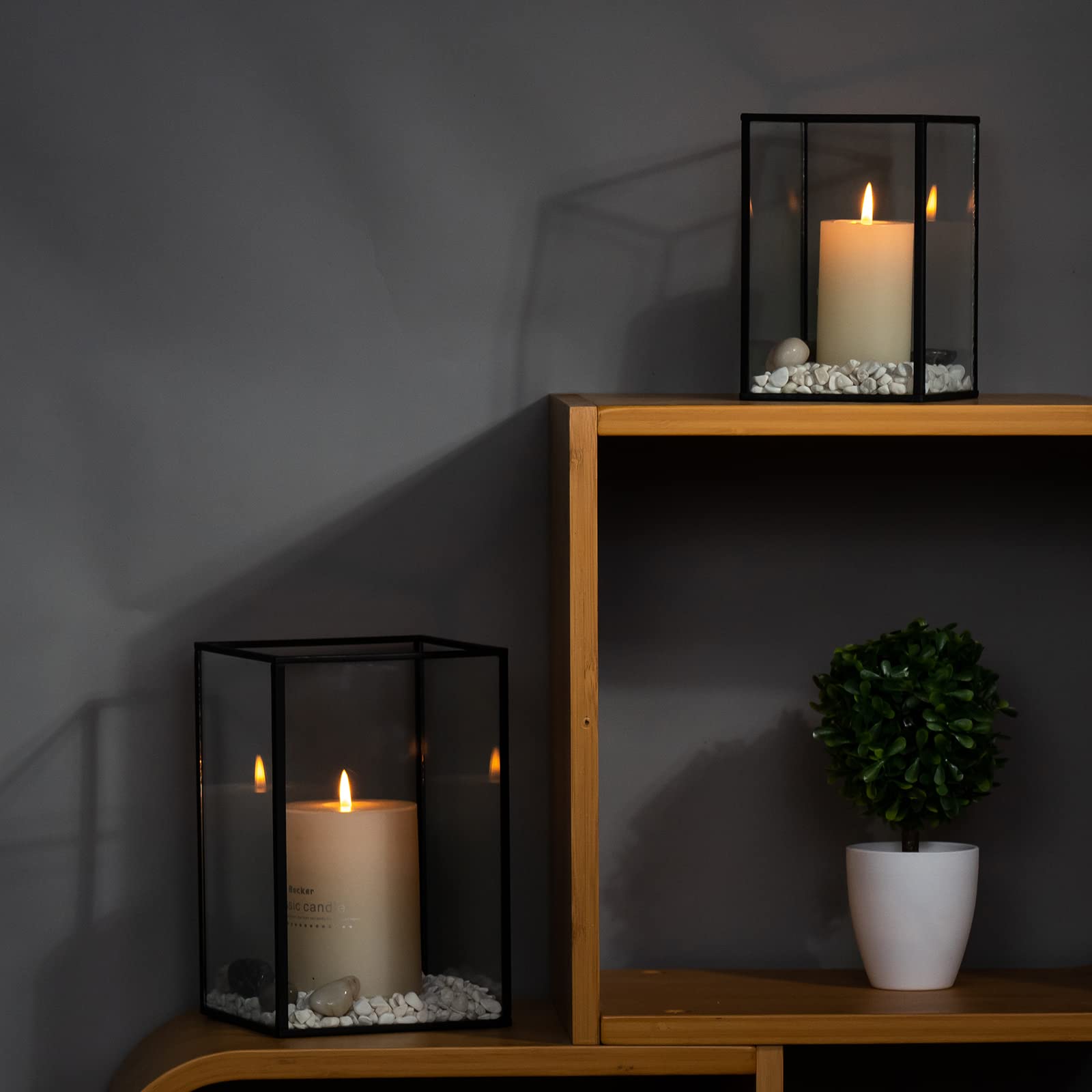 yshengood Glass Hurricane Candle Holder Set of 2 PCS, Black Frame and Glass Hurricane Candleholders