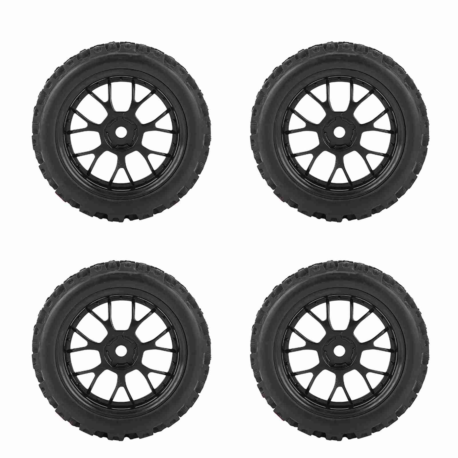 Hex 12Mm Koła i Opony Rc Opony Samochodowe Gumowe 4 szt. Zestaw Wyścigi Terenowe Opony do Pojazdów Gumowa Opona Obręcz Koła do Rc 1:10 Część Samochodowa (czarna) (czarny kontur)
