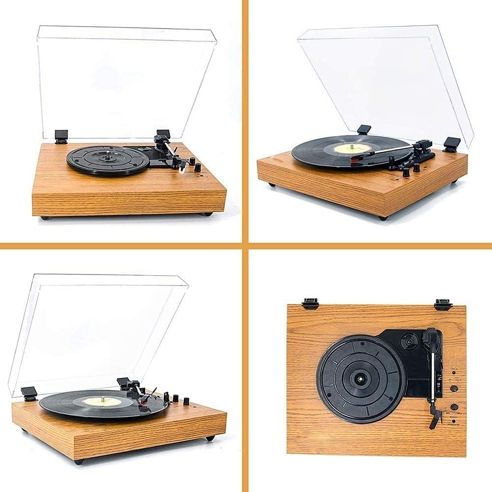 Giradischi in Vinile, venature del Legno con Design della Copertura Trasparente, Altoparlanti Stereo integrati, Tre Colori tra Cui Scegliere, con Diversi Stili di decoraz
