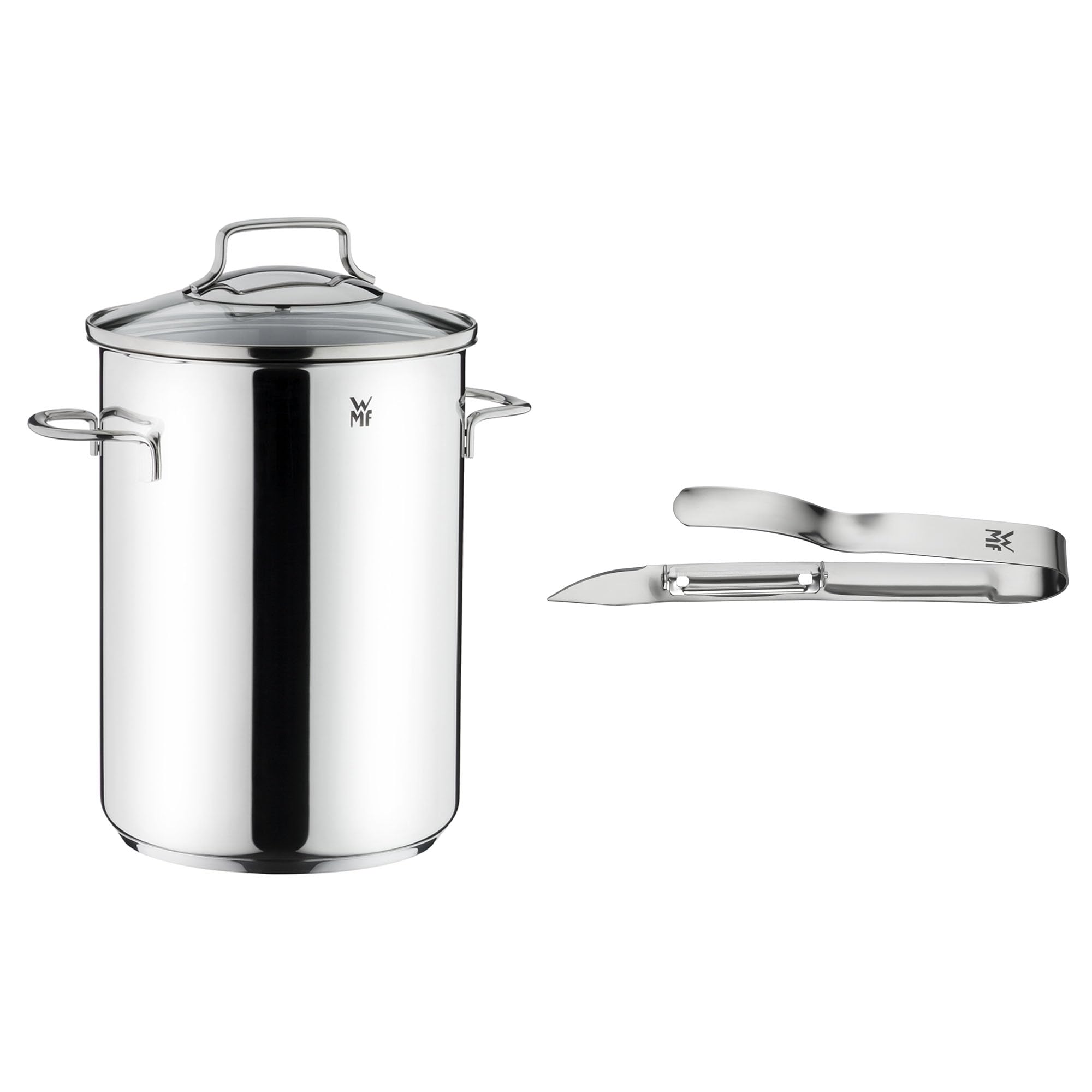 WMF Set Espárragos - Olla Alta 16 cm Con Cestillo y Pelador 17 cm, Acero Inoxidable Cromargan, Para Todo Tipo de Cocinas