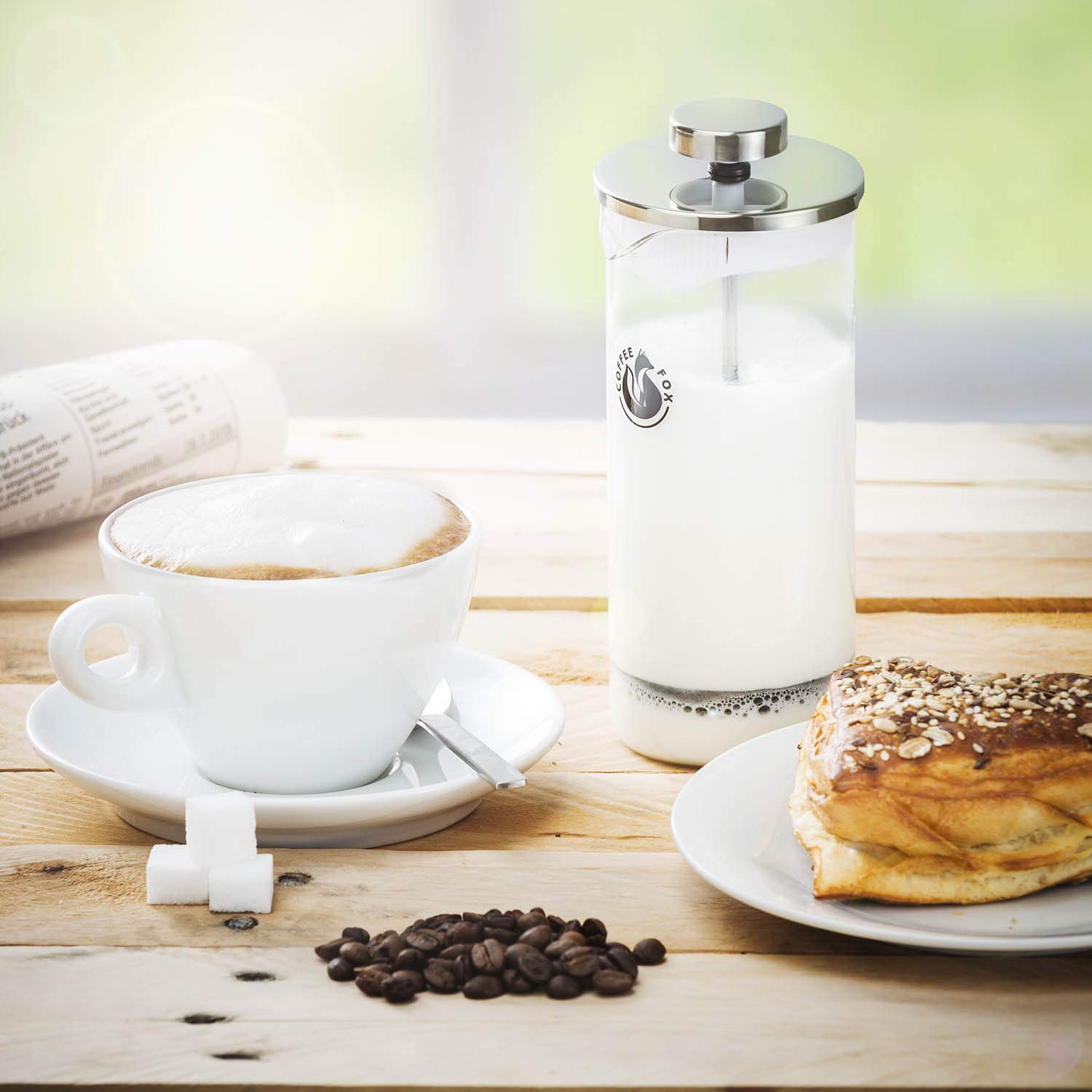 Image secondaire de Coffee Fox Emulsionneur à lait en verre - Mousseur à lait manuel & French Press 450 ml