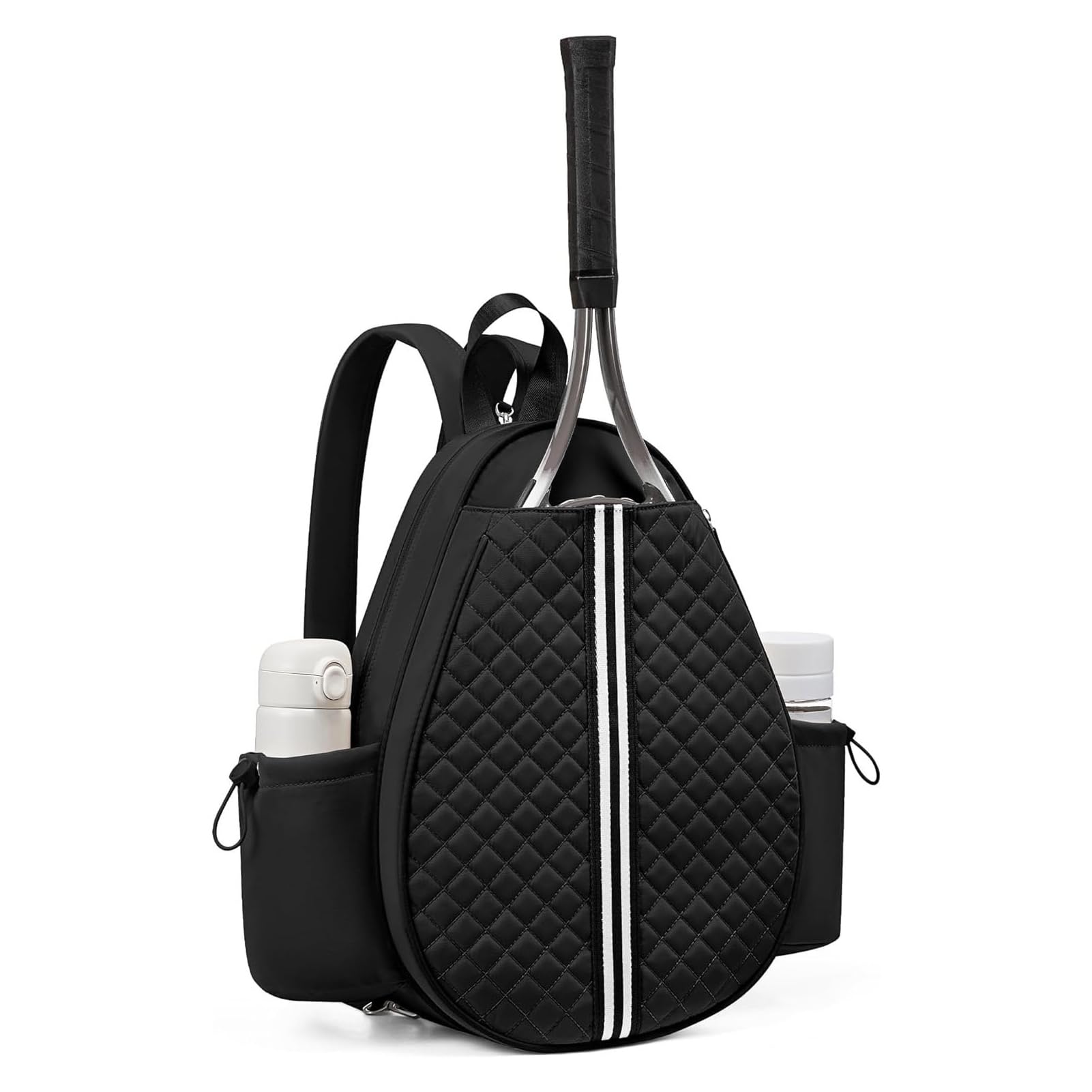 Borsa da Tennis con Scomparto Separato per la Racchetta Portabicchieri Grande Scomparto per Scarpe con Gancio Staccabile Zaino Multisport Donna Palestra da Viaggio (Nero)