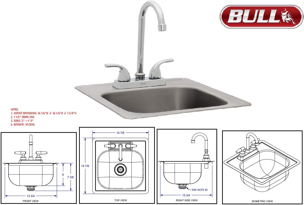 AMS BULL grill 30" Outlaw BBQ Grill with BULL single Side Burner, 30'' Door/Drawer Combo, Single Drawer, Sink and Cover (Natural Gas)