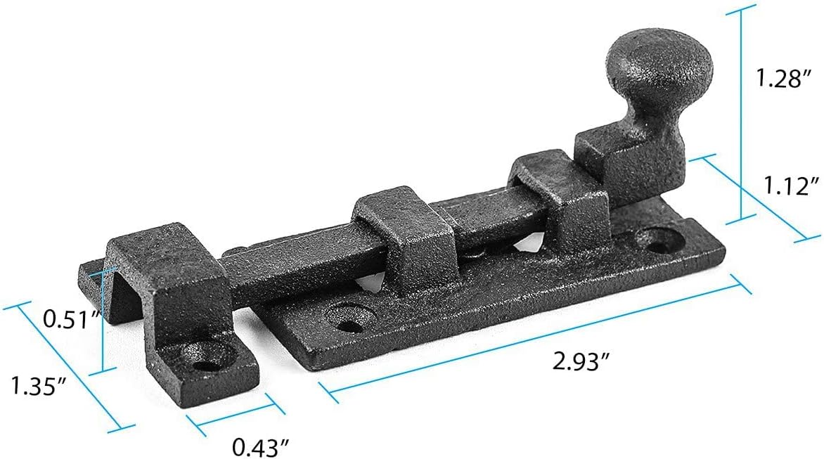 Renovators Supply Manufacturing Wrought Iron Slide Bolt - 3.5" Wide - Black - Rust Resistant Finish Pack of 3