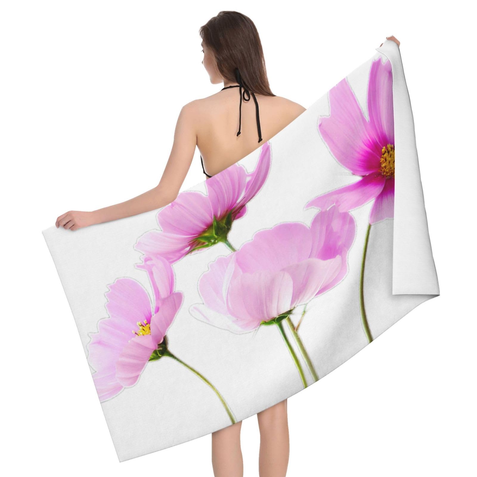 Serviette de bain microfibre fleurs roses ultra absorbante pour le sport