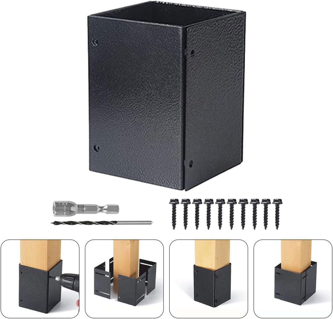 Adjustable Mailbox Post Protector and Deck Railing Post Base Cover Metal Fence Bracket Kit for Outdoor Mailbox and