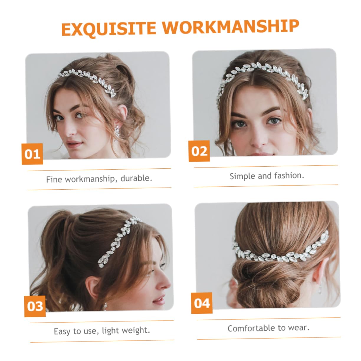 Abaodam 4 Piezas Diadema De Diamantes De Imitación Accesorios Para El Cabello Para Mujeres Diadema De Aleta Vid De Pelo Nupcial Ojo De Caballo Enredadera El Plastico Novia
