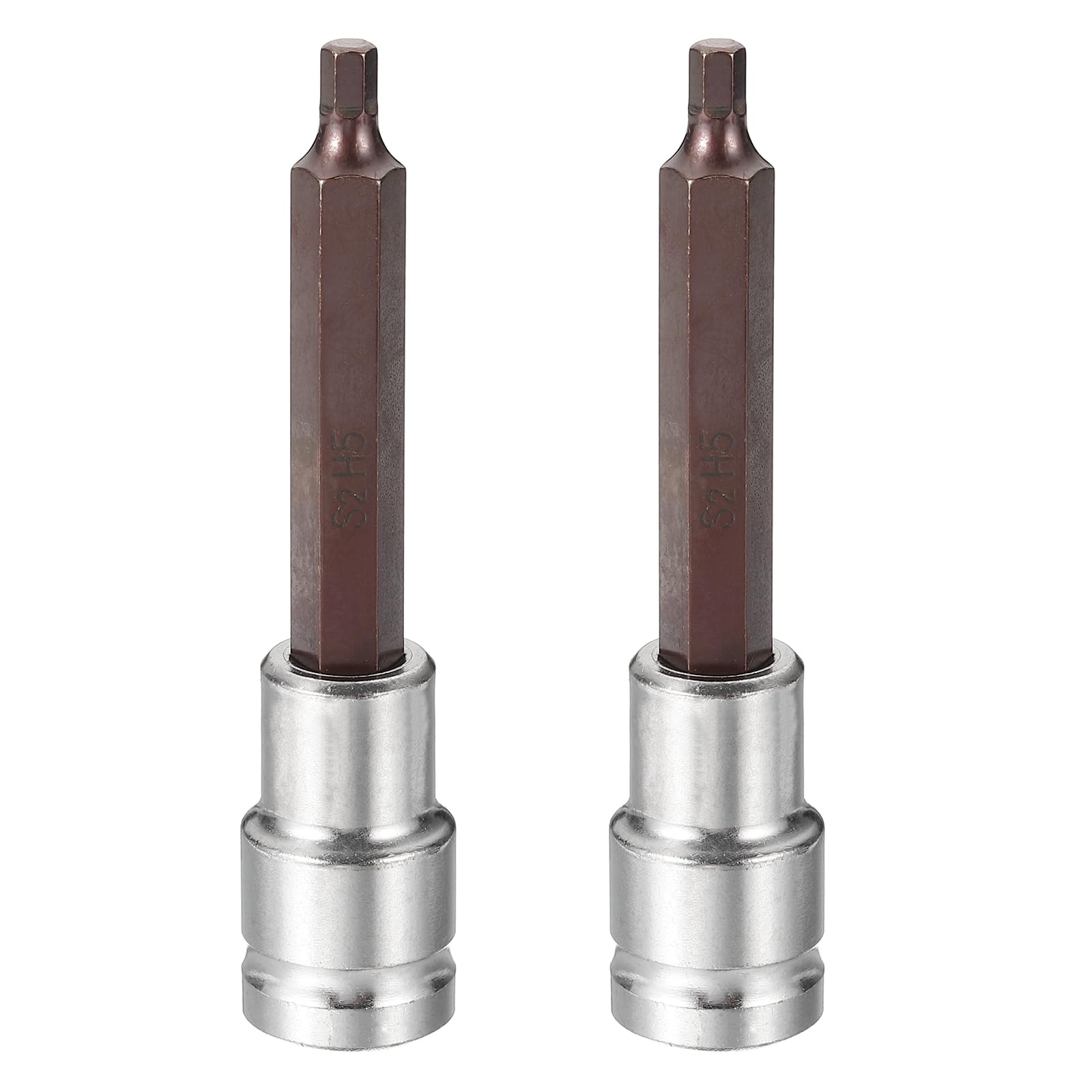 sourcing map 2Pcs Hex Bit Socket 1/2" Drive H5 S2 Steel Hexagonal Head Long Screwdriver Drill Bits CR-V Steel Socket Adapter for Home Auto Axle Hex Nuts Bolts Repair