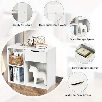 Wooden Sofa Side Table, White End Table, Narrow Bedside Table