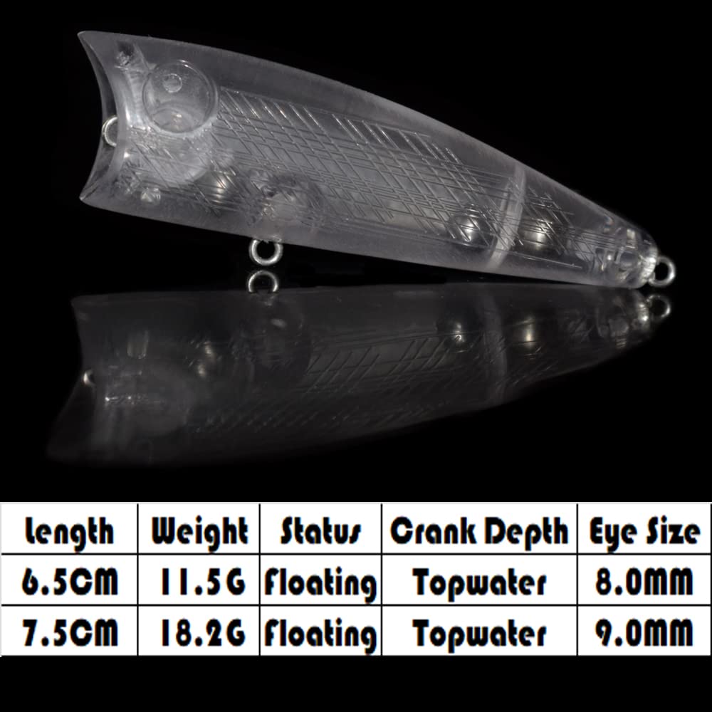 HUFFA 15 pièces Un Lot Topwater Non Peint Popper Blancs Grande Bouche 65mm 11.5g/75mm 18.2g hochets Dur appât pêche leurre Wobbler