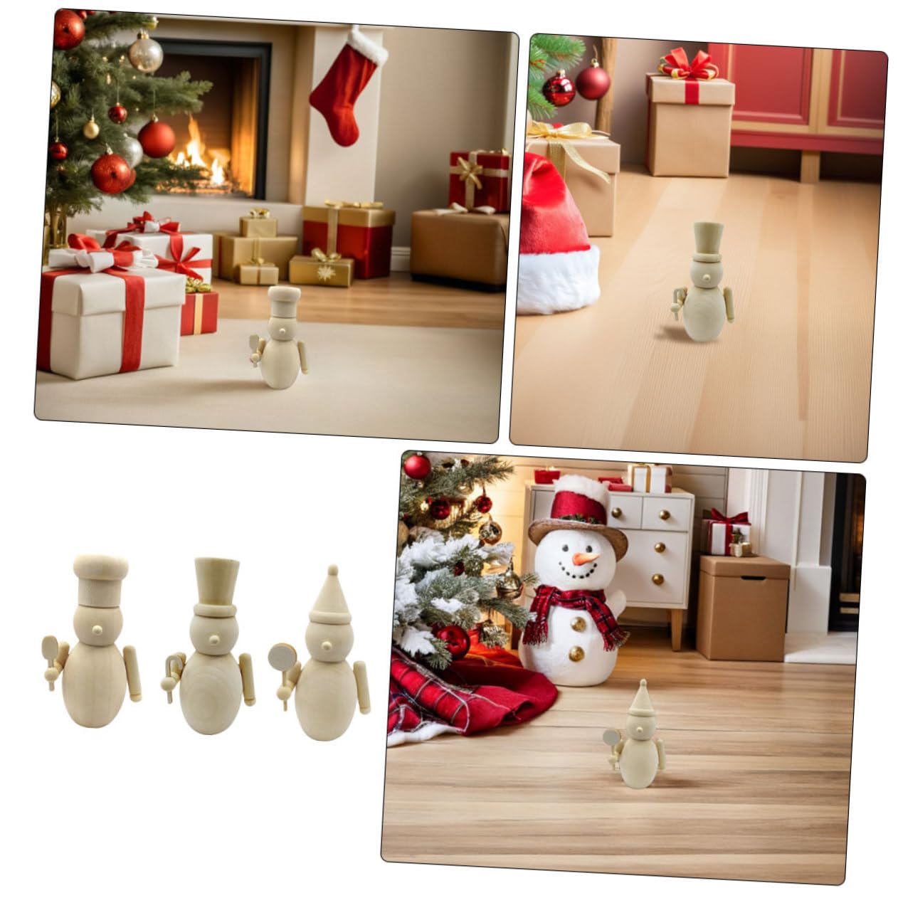 3 Piezas Figuras de Madera sin Pintar para DIY Muñecos de Madera con Forma de Persona Cascanueces para Pintar Decoración Navideña para Manualidades y Actividades Familiares