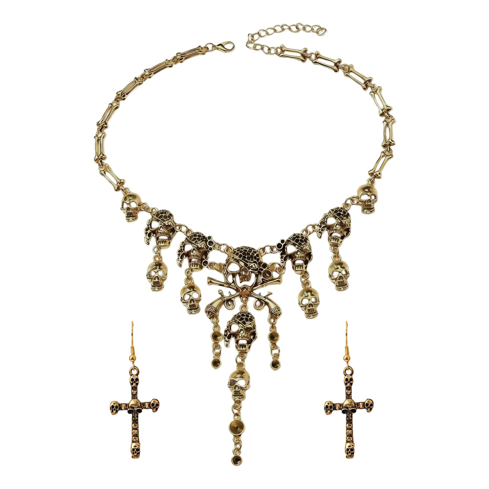 Vintage Skull Necklace Set, Ideal for pirate costume women Cosplay.