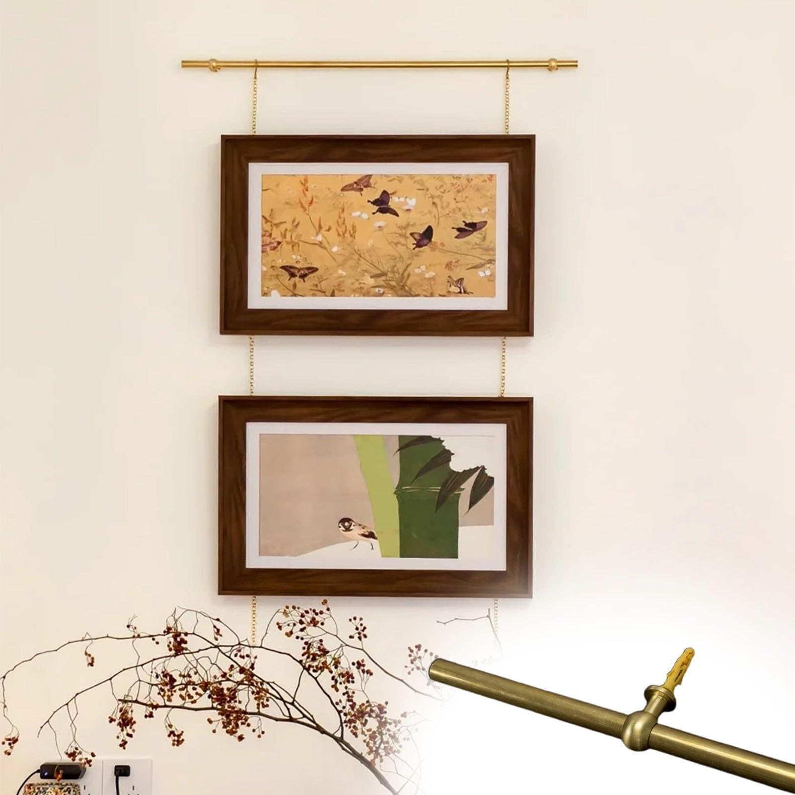 Generisch Hochwertiges Bilderschienen-Aufhängesystem – 240 cm Lange Messing-Wandhaken und goldene Ketten für Fotos, Kunstwerke und Ausstellungsstücke – Ideal für Schule, Schlafzimmer und Galerie