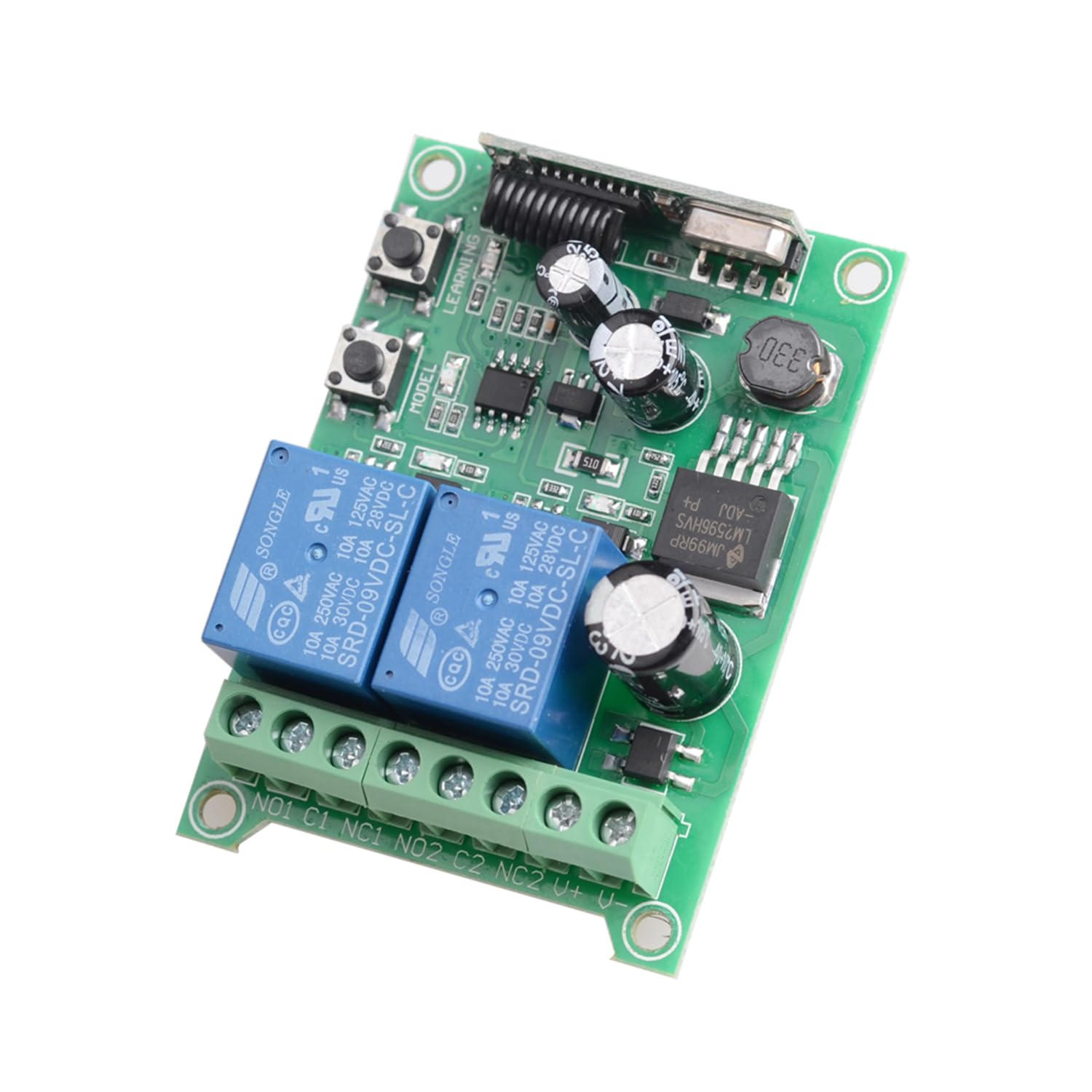 Récepteur radio universel à 2 canaux, 12-24 V, télécommande sans fil pour porte de garage, 10 A, 433 MHz, lumière du moteur, interrupteur de sortie relais