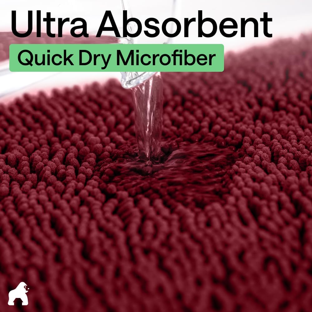 GORILLA GRIP Bathroom Rug Sets 3 Piece, Bath Mat Set and Oval Toilet Base with Rubber Backing, Plush Absorbent Shaggy Chenille Washable Mats, Includes 24x19.5, 24x17 and 30x20 Inch Rugs, Red