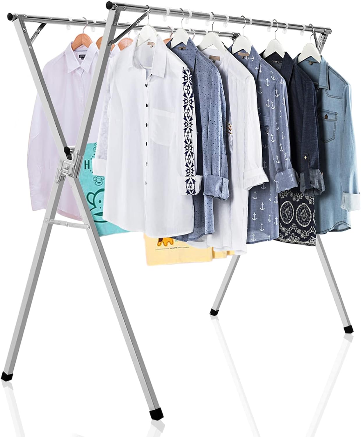 TORIBIO Clothes Drying Rack, 47 Inch Retractable Laundry Drying Rack Folding Indoor Outdoor, Length Adjustable Stainless Steel Rack with Windproof Hooks, Only Suitable for Hanging Upper Outer Garment