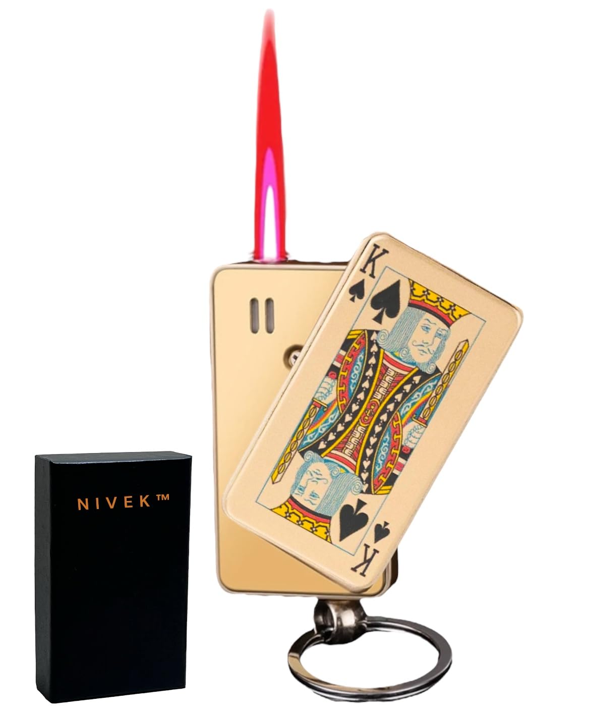 NIVEK Jet Torch Lighter Keychain Ace Card Refillable Butane Metal Windproof Poker of Spades Cool Lighter Design Outdoor