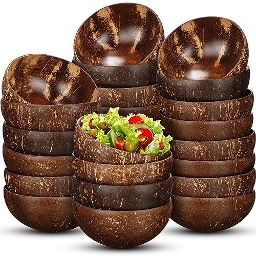 Bokon 24 Pcs Coconut Shell Bowls Polished Wooden Bowls Natural